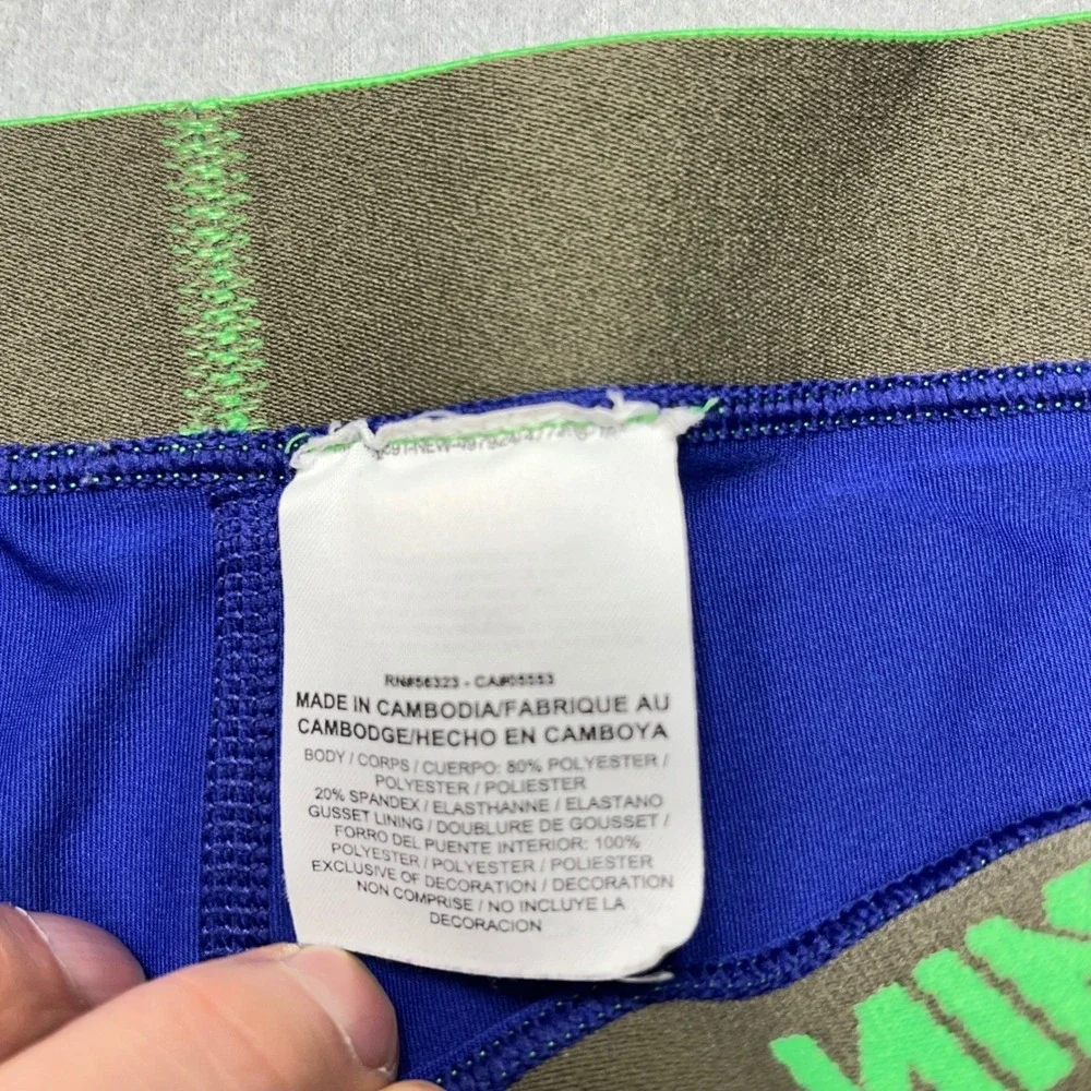 Nike Pro‎ Womens Compression Capri Leggings Blue Neon Green Waistband Size M